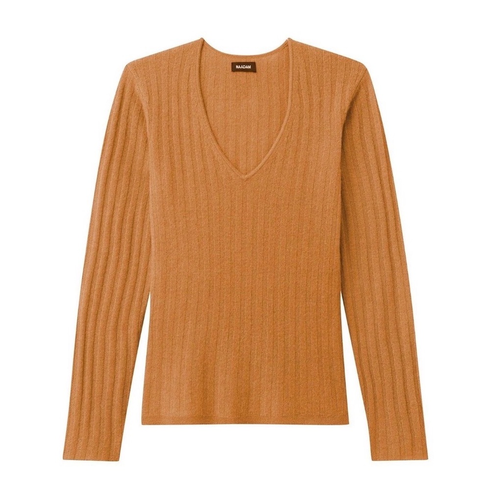 NAADAM V-Neck Ribbed Sweater - Tan